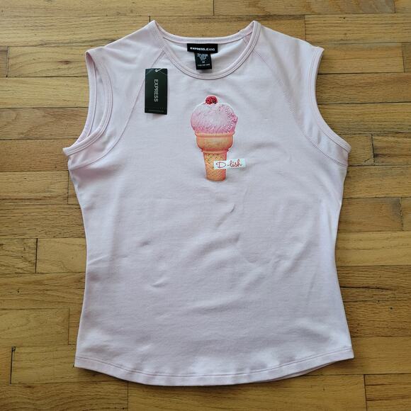 Express Babydoll Ice Cream Cone Graphic Sleeveless Tee NEW Crewneck Coquette - Picture 1 of 13